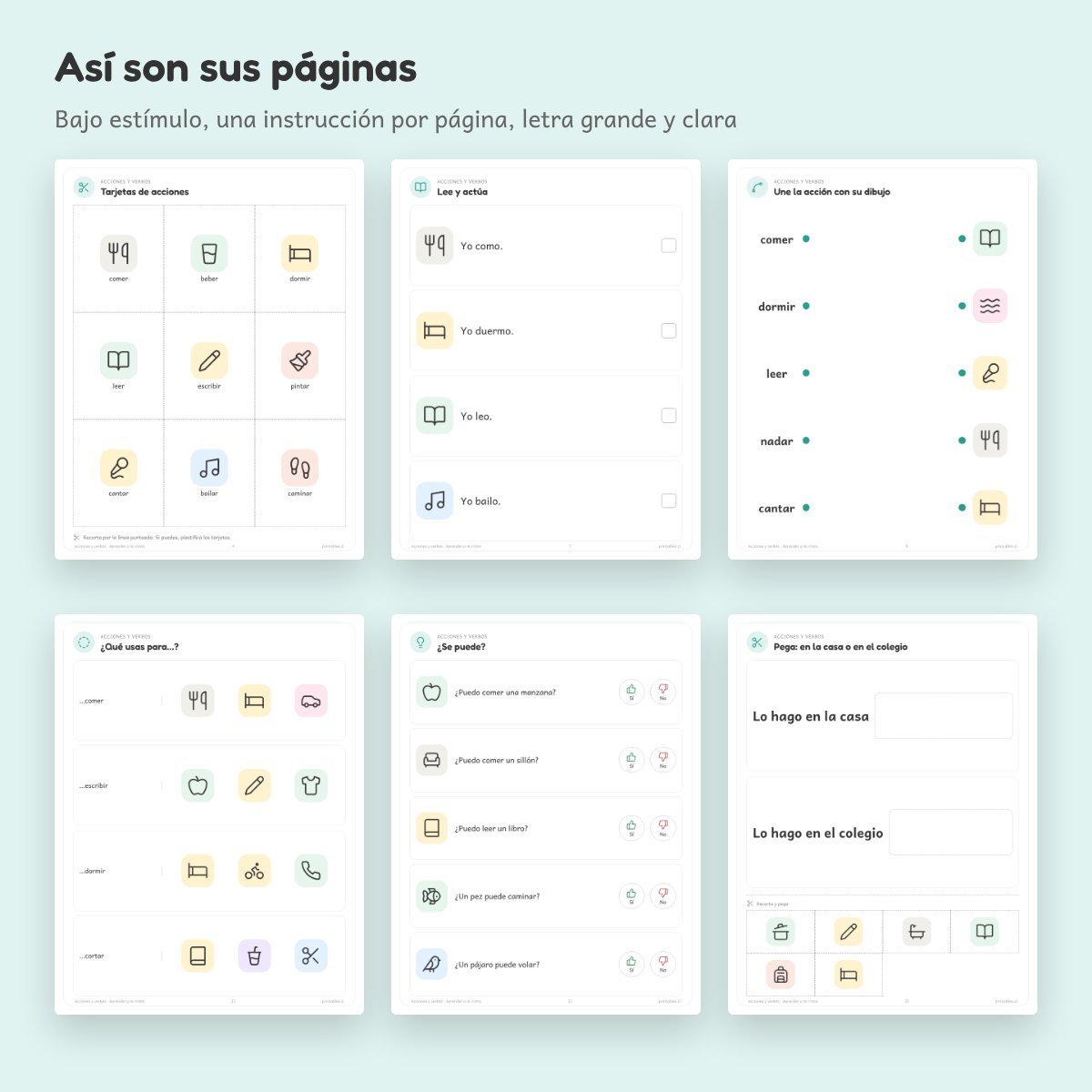 Páginas de Cuaderno de apoyo: Acciones y verbos