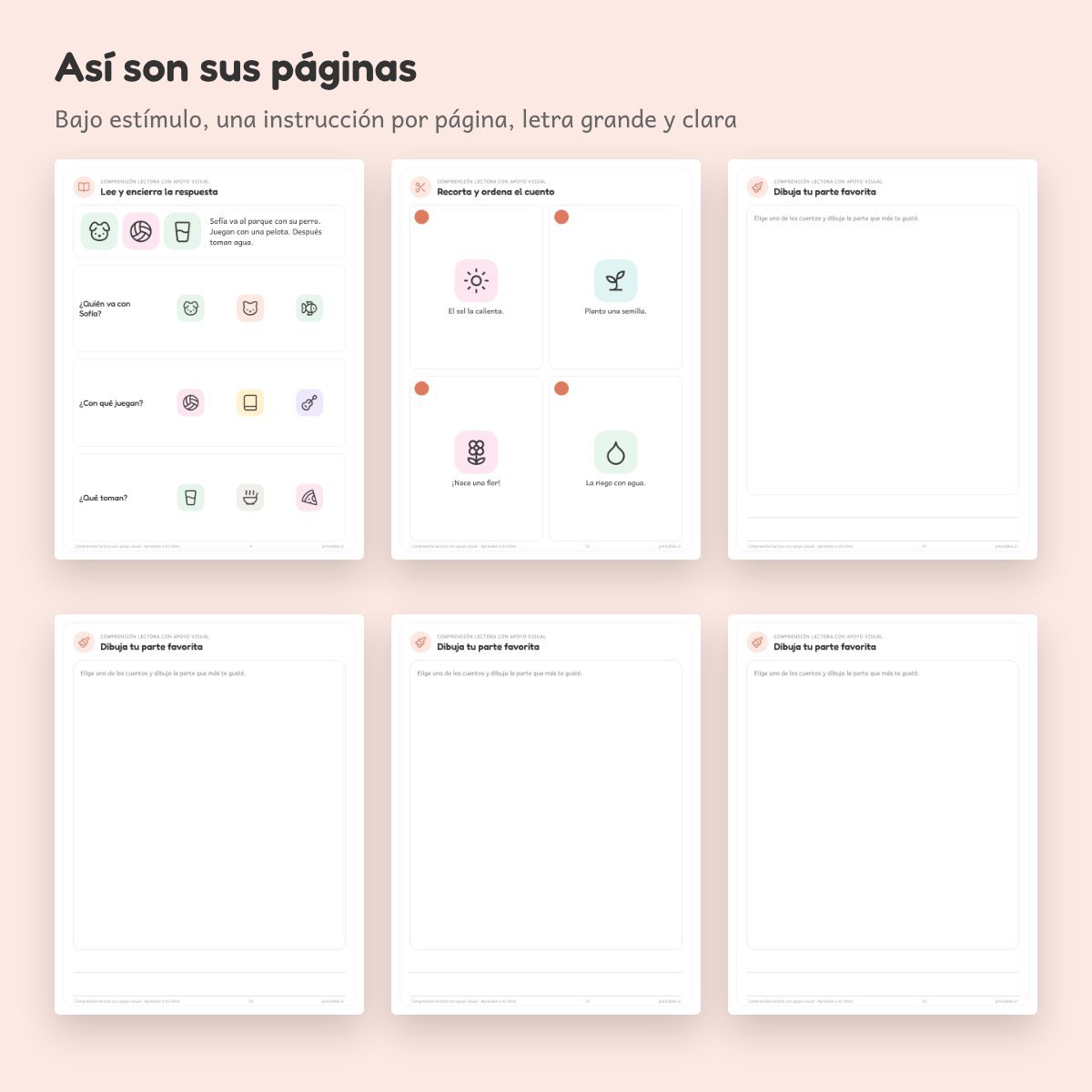 Páginas de Cuaderno de apoyo: Comprensión lectora con apoyo visual