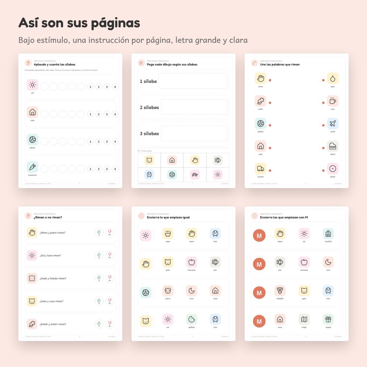 Páginas de Cuaderno de apoyo: Conciencia fonológica