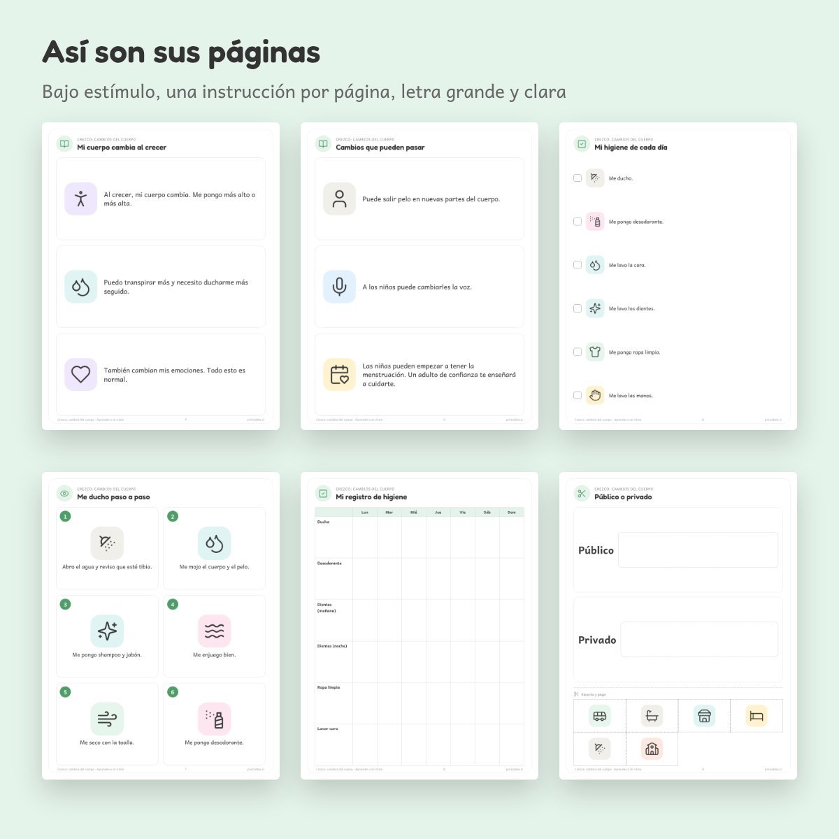 Páginas de Cuaderno de apoyo: Crezco: cambios del cuerpo