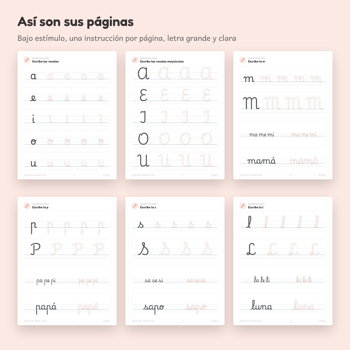 Páginas de Cuaderno de apoyo: Escribo mis letras