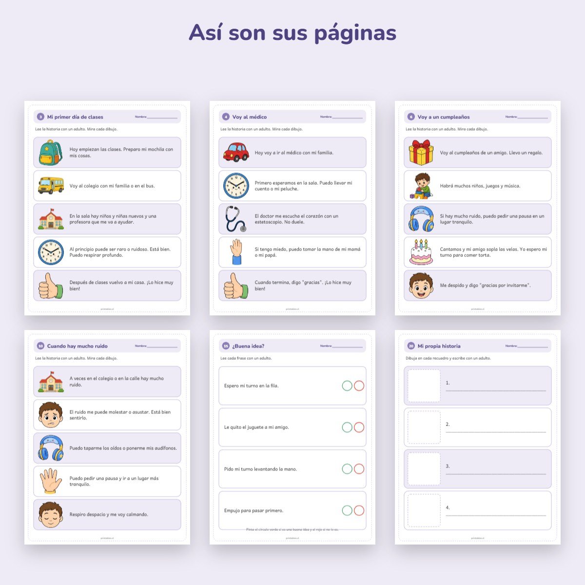 Páginas de muestra: Cuaderno de apoyo: Historias sociales