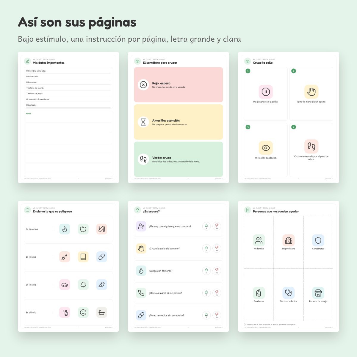 Páginas de Cuaderno de apoyo: Me cuido y estoy seguro