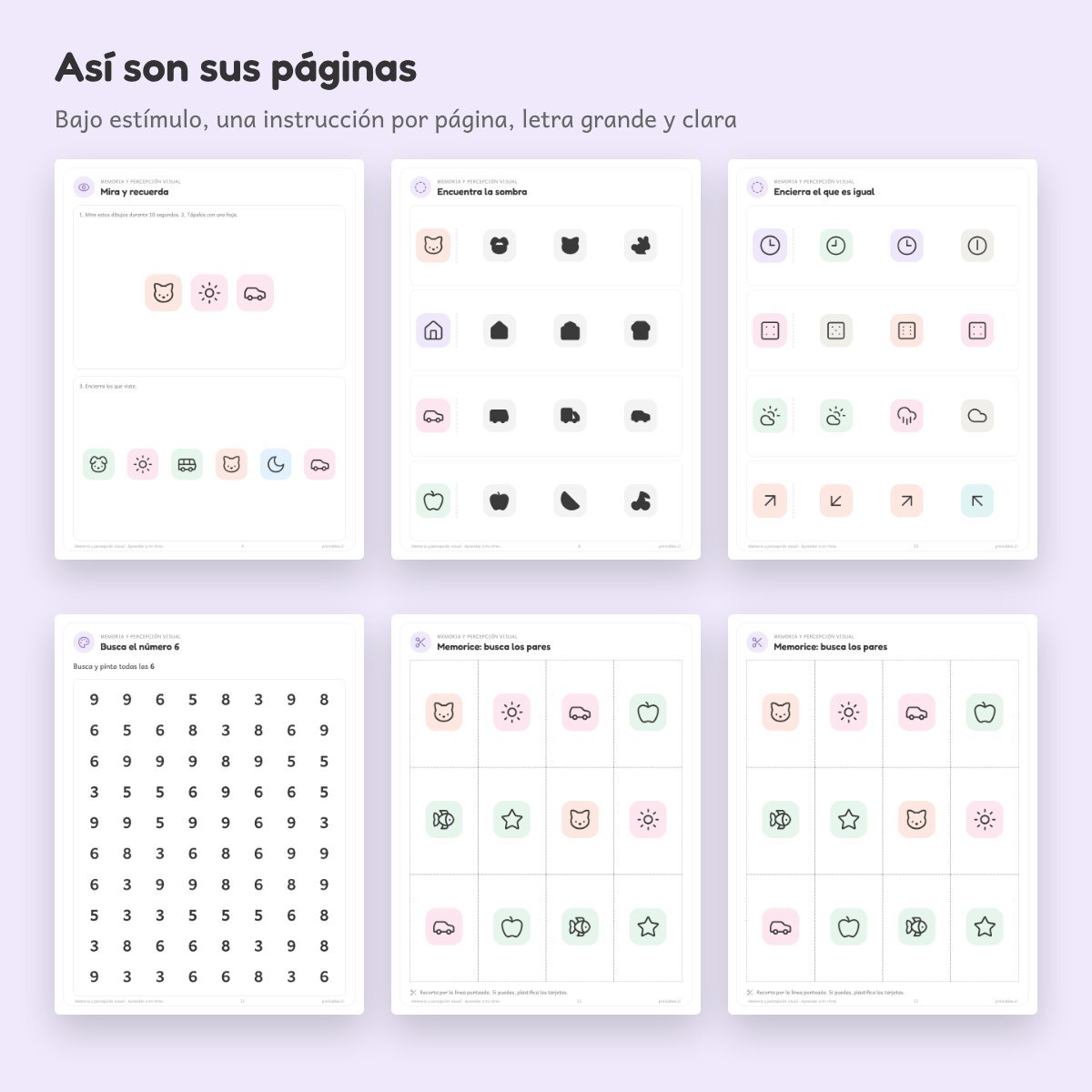 Páginas de Cuaderno de apoyo: Memoria y percepción visual