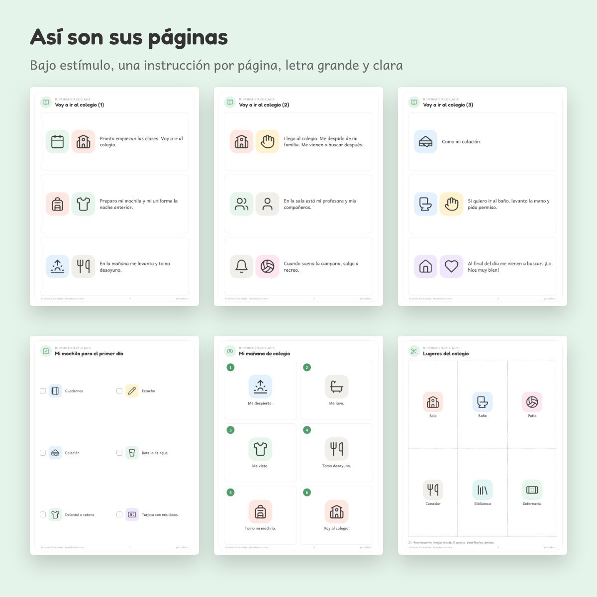 Páginas de Cuaderno de apoyo: Mi primer día de clases