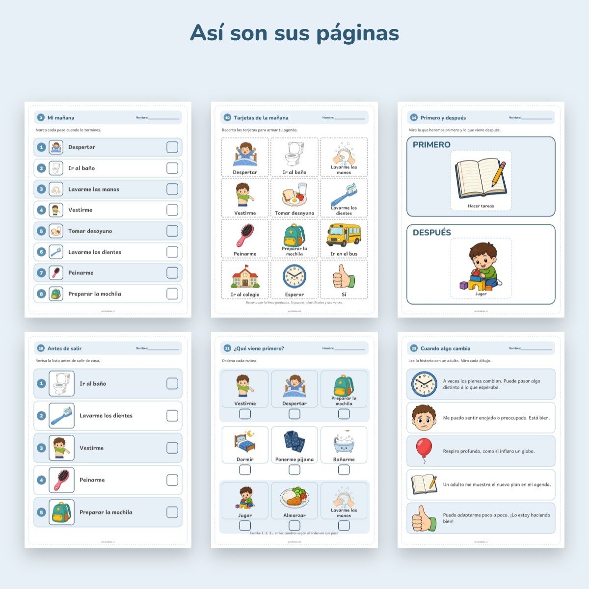 Páginas de muestra: Cuaderno de apoyo: Mi rutina visual
