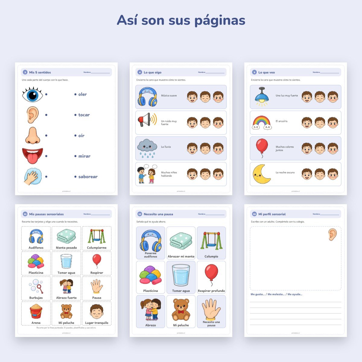 Páginas de muestra: Cuaderno de apoyo: Mis sentidos