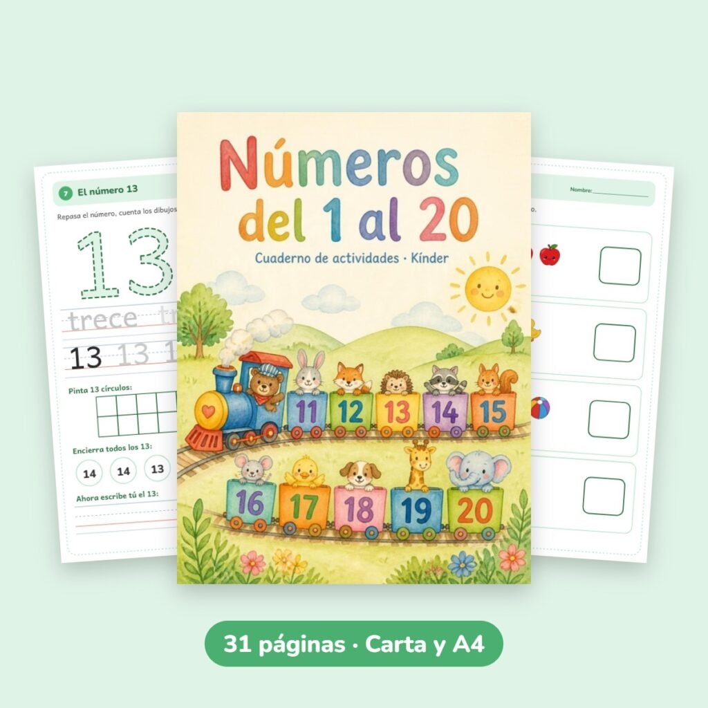 Cuaderno de actividades: Números del 1 al 20 (Kínder)