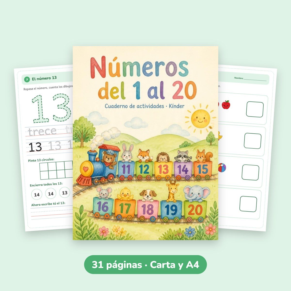 Cuaderno de actividades: Números del 1 al 20 (Kínder)