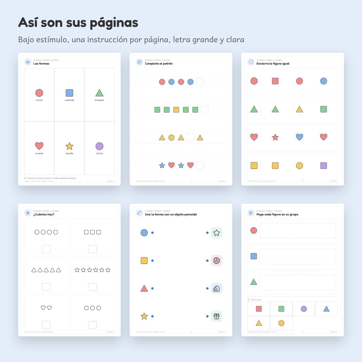 Páginas de Cuaderno de apoyo: Patrones, formas y colores
