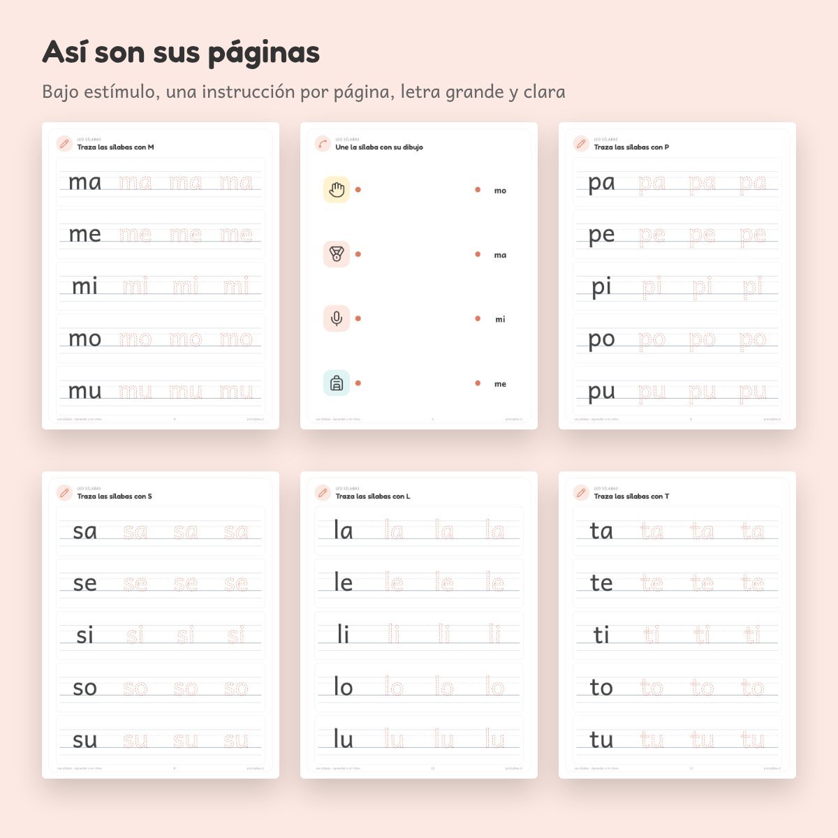 Páginas de Cuaderno de apoyo: Leo sílabas