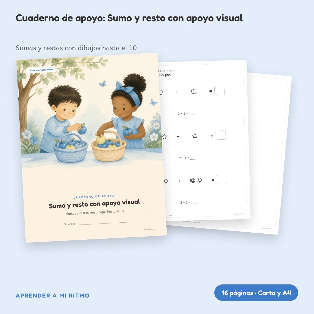 Cuaderno de apoyo: Sumo y resto con apoyo visual