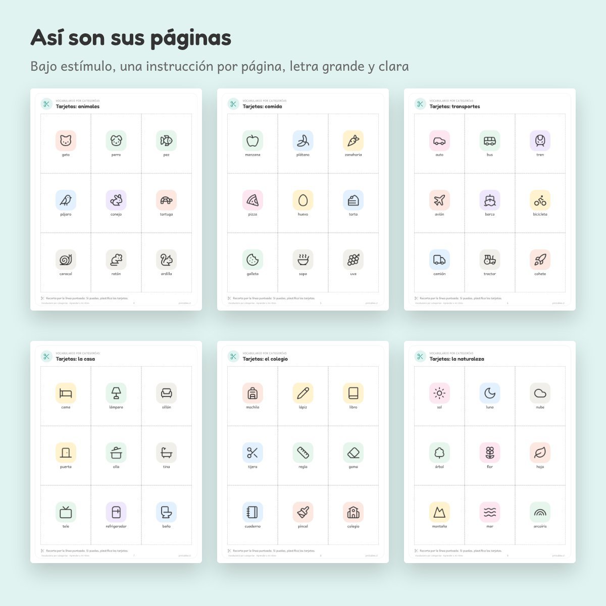Páginas de Cuaderno de apoyo: Vocabulario por categorías