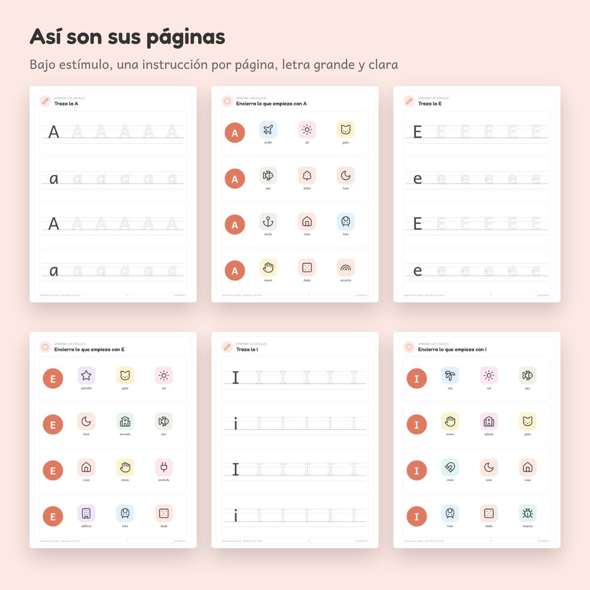 Páginas de Cuaderno de apoyo: Aprendo las vocales
