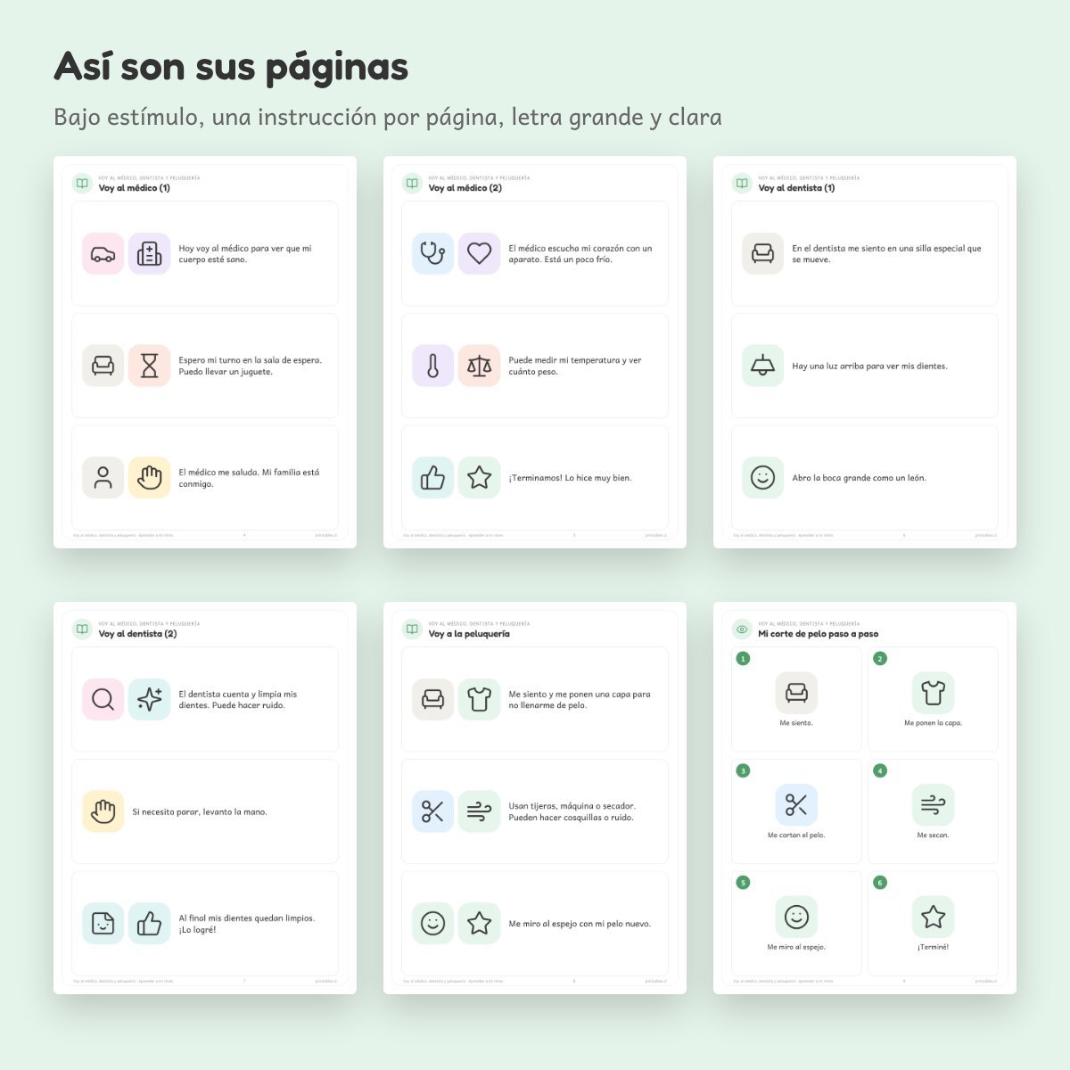 Páginas de Cuaderno de apoyo: Voy al médico, dentista y peluquería