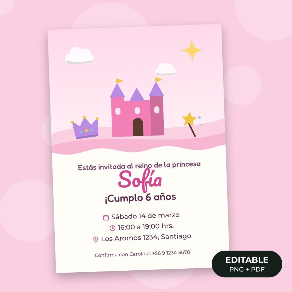 Invitación editable: Princesas y castillo