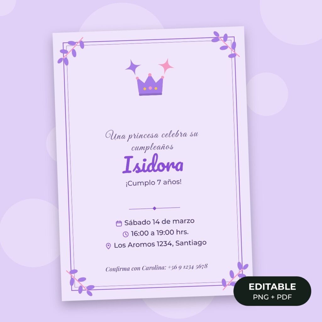 Invitación editable: Corona de princesa