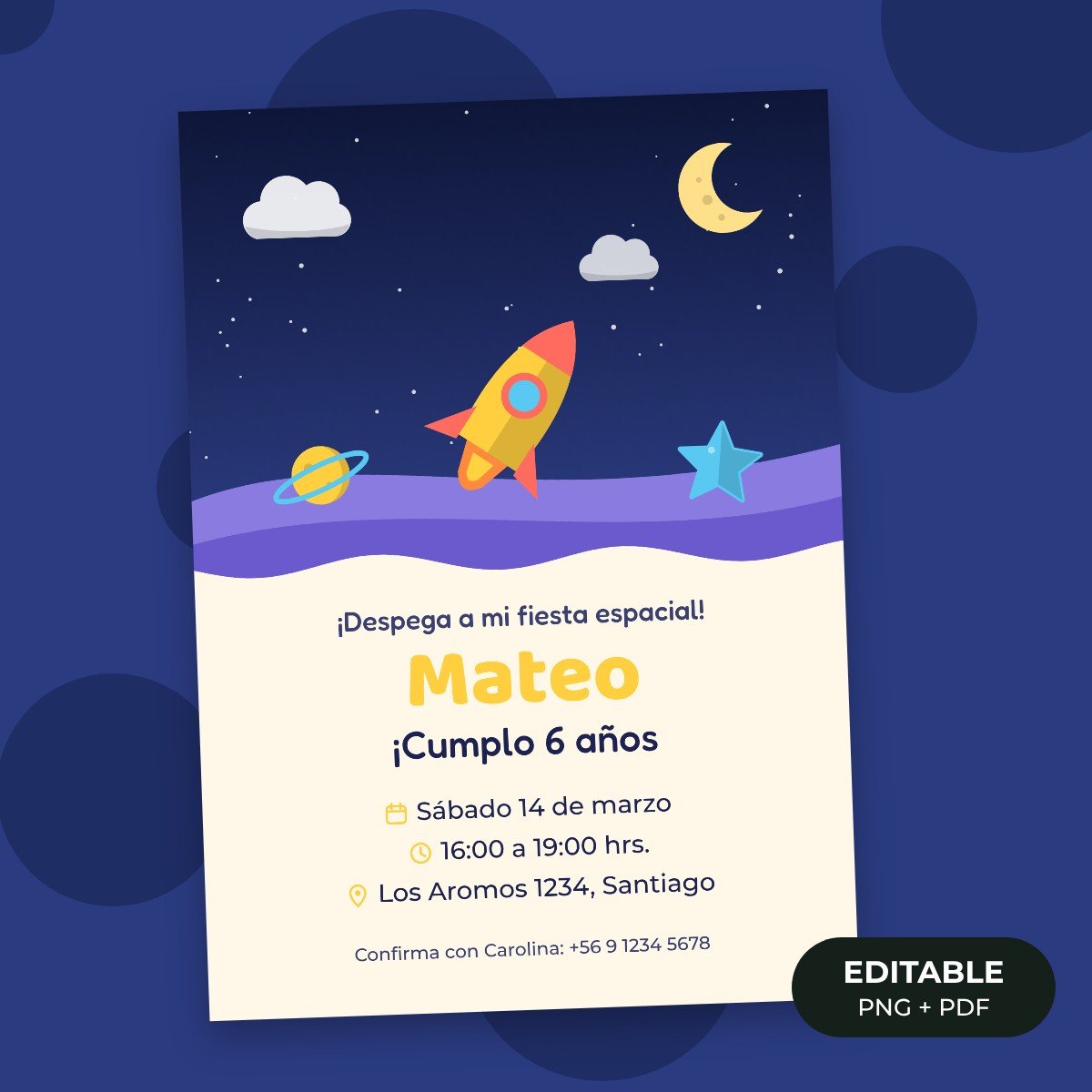 Invitación editable: Viaje al espacio