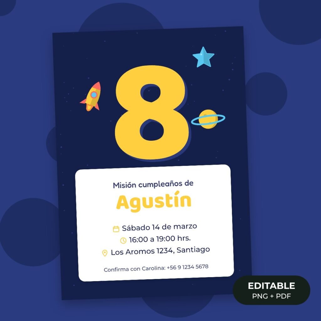 Invitación editable: Astronauta y planetas
