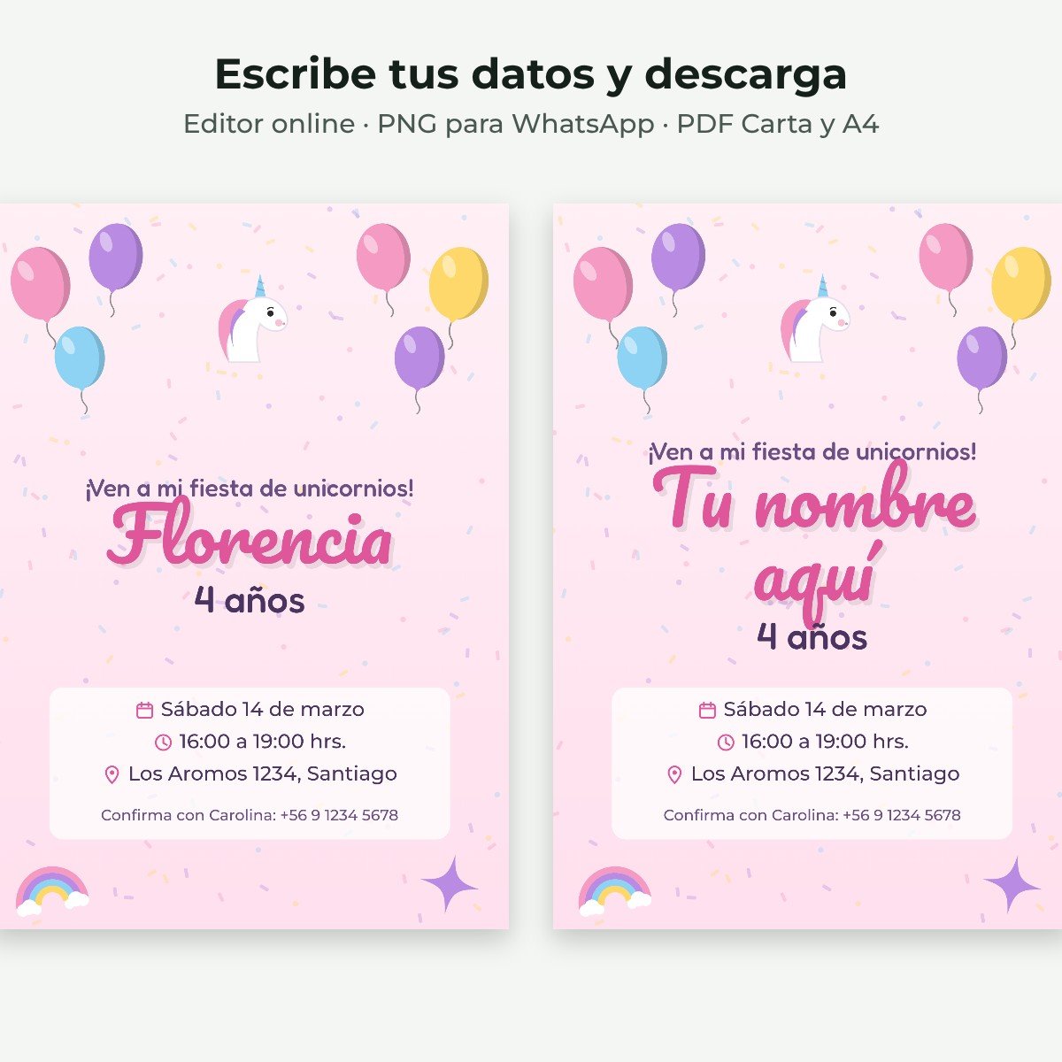 Ejemplo editable: Unicornios y arcoíris
