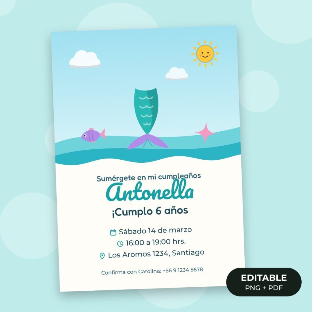 Invitación editable: Sirenita del mar