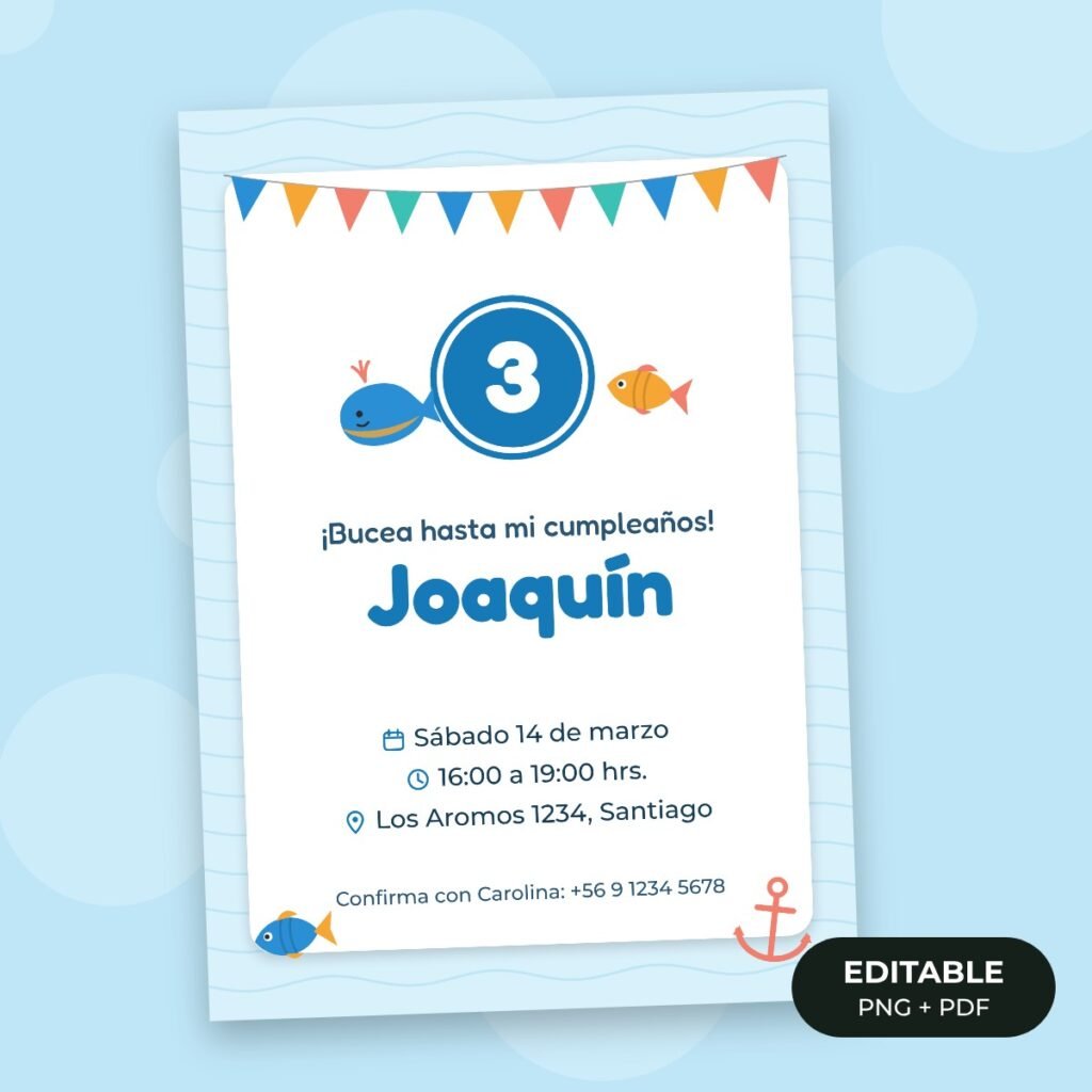 Invitación editable: Bajo el mar
