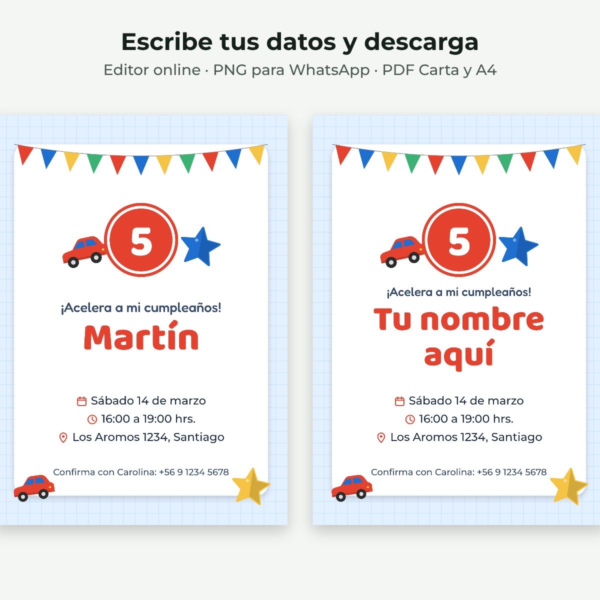 Ejemplo editable: Carrera de autos