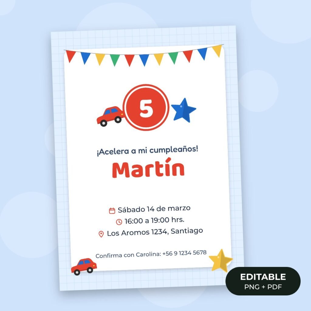 Invitación editable: Carrera de autos