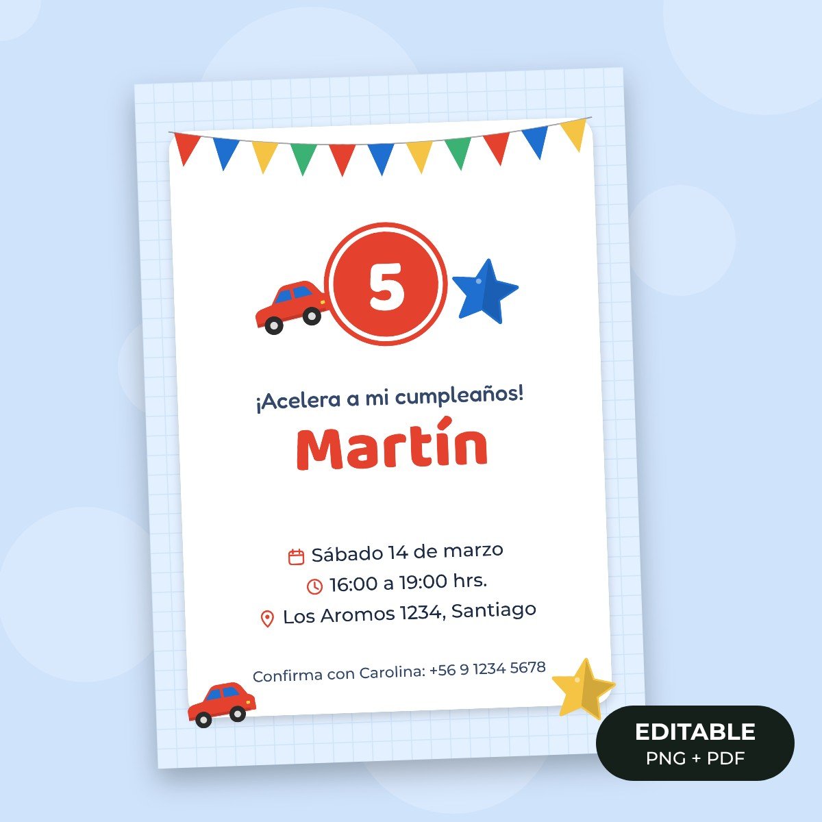 Invitación editable: Carrera de autos