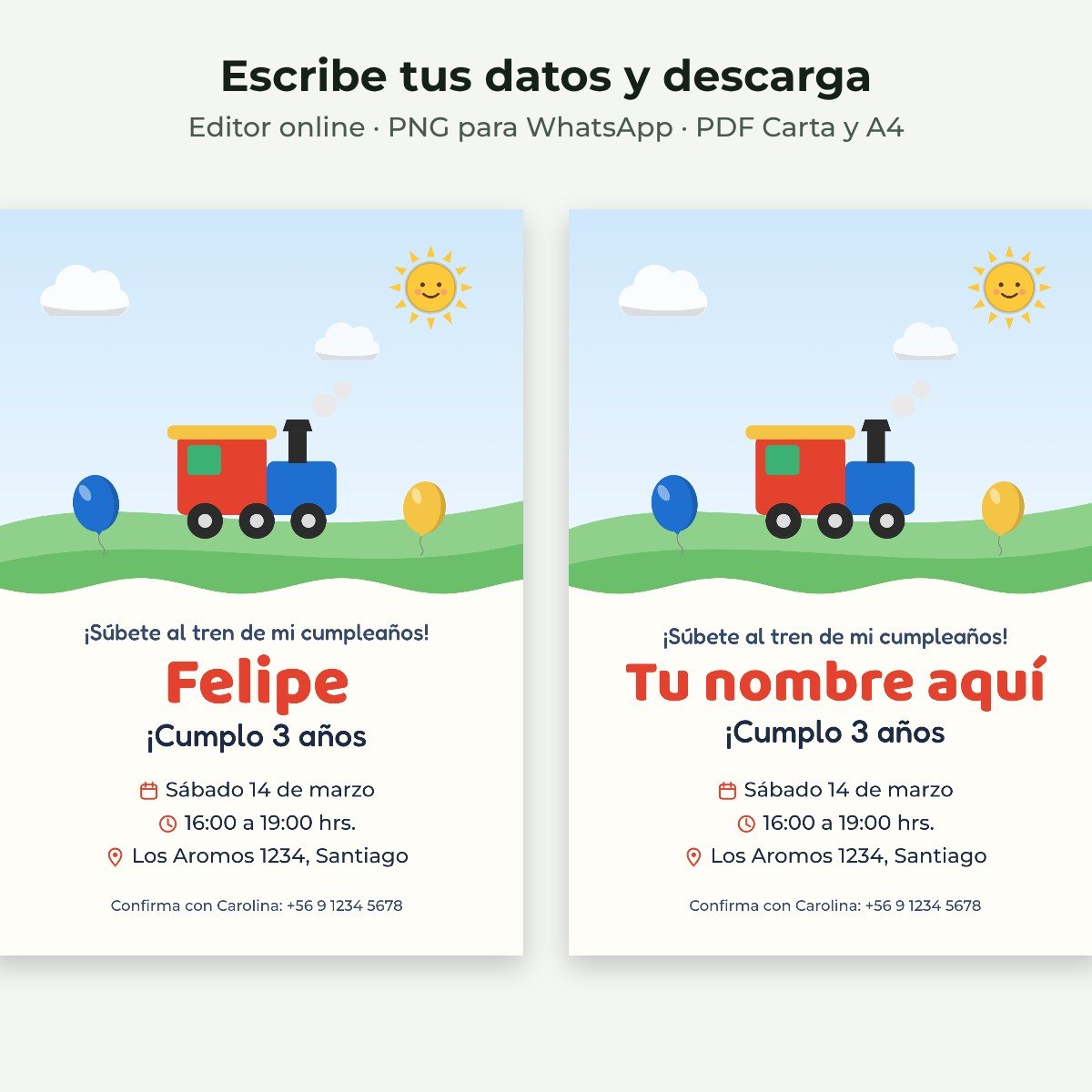 Ejemplo editable: Tren de cumpleaños