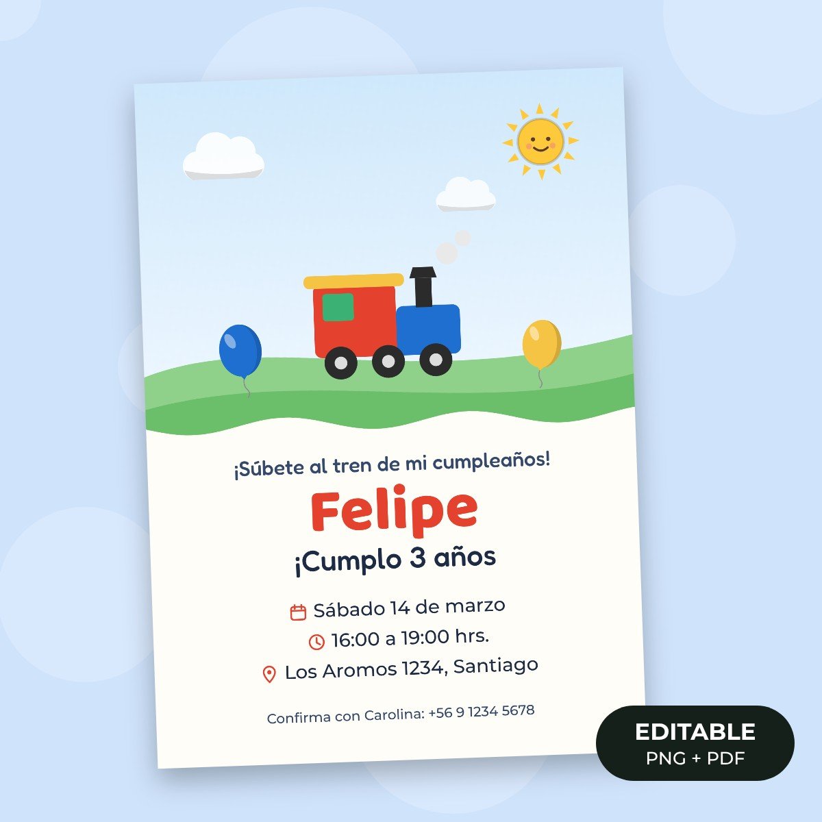 Invitación editable: Tren de cumpleaños