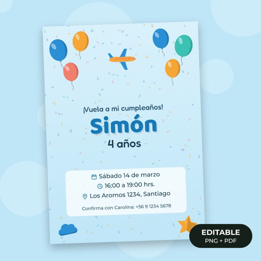 Invitación editable: Aviones y nubes