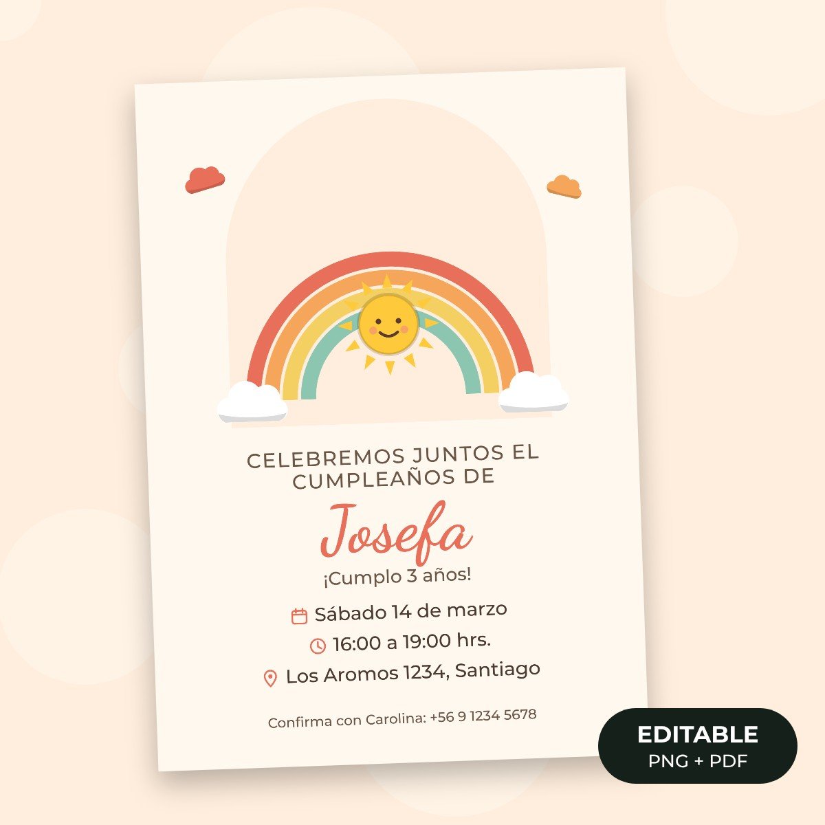 Invitación editable: Arcoíris pastel