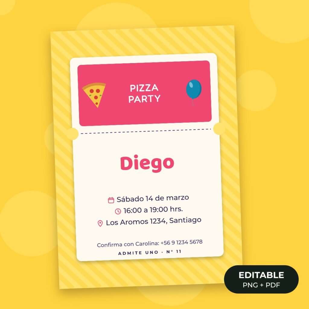 Invitación editable: Pizza party