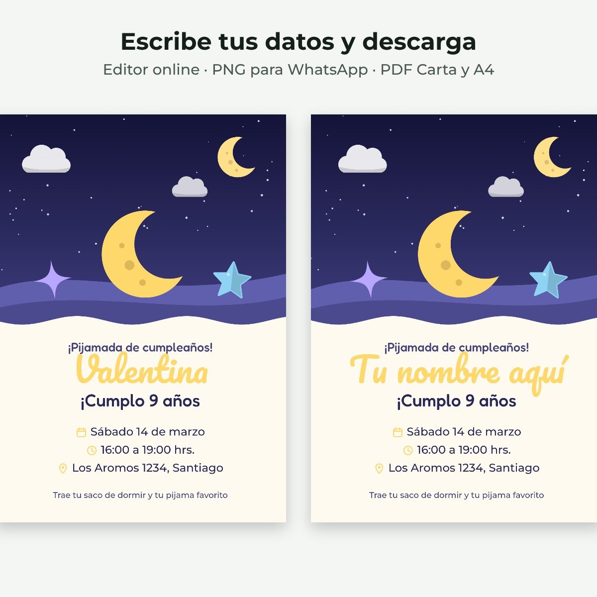 Ejemplo editable: Pijamada de estrellas
