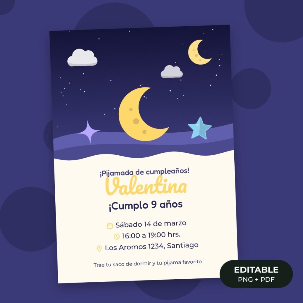 Invitación editable: Pijamada de estrellas