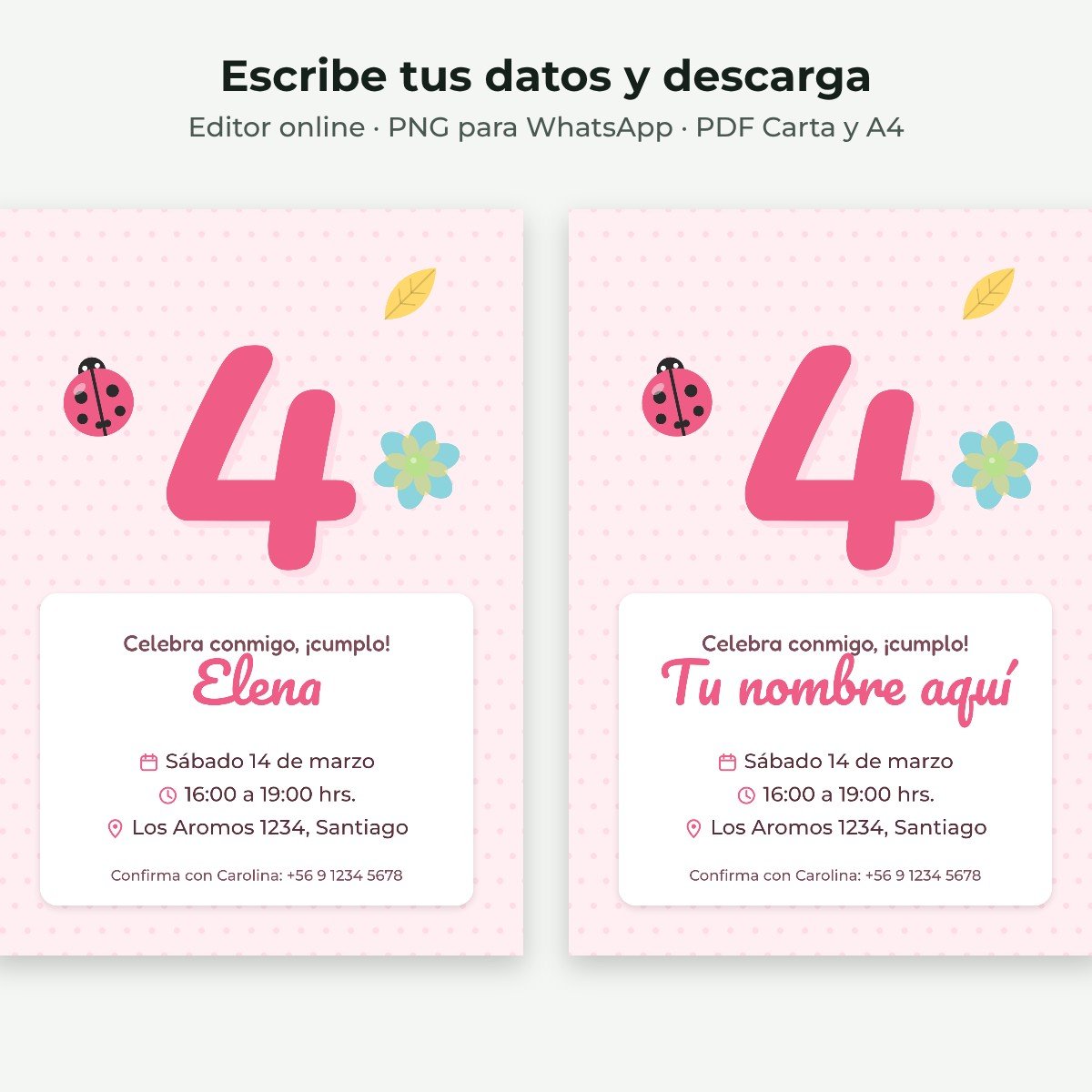 Ejemplo editable: Mariquitas y flores