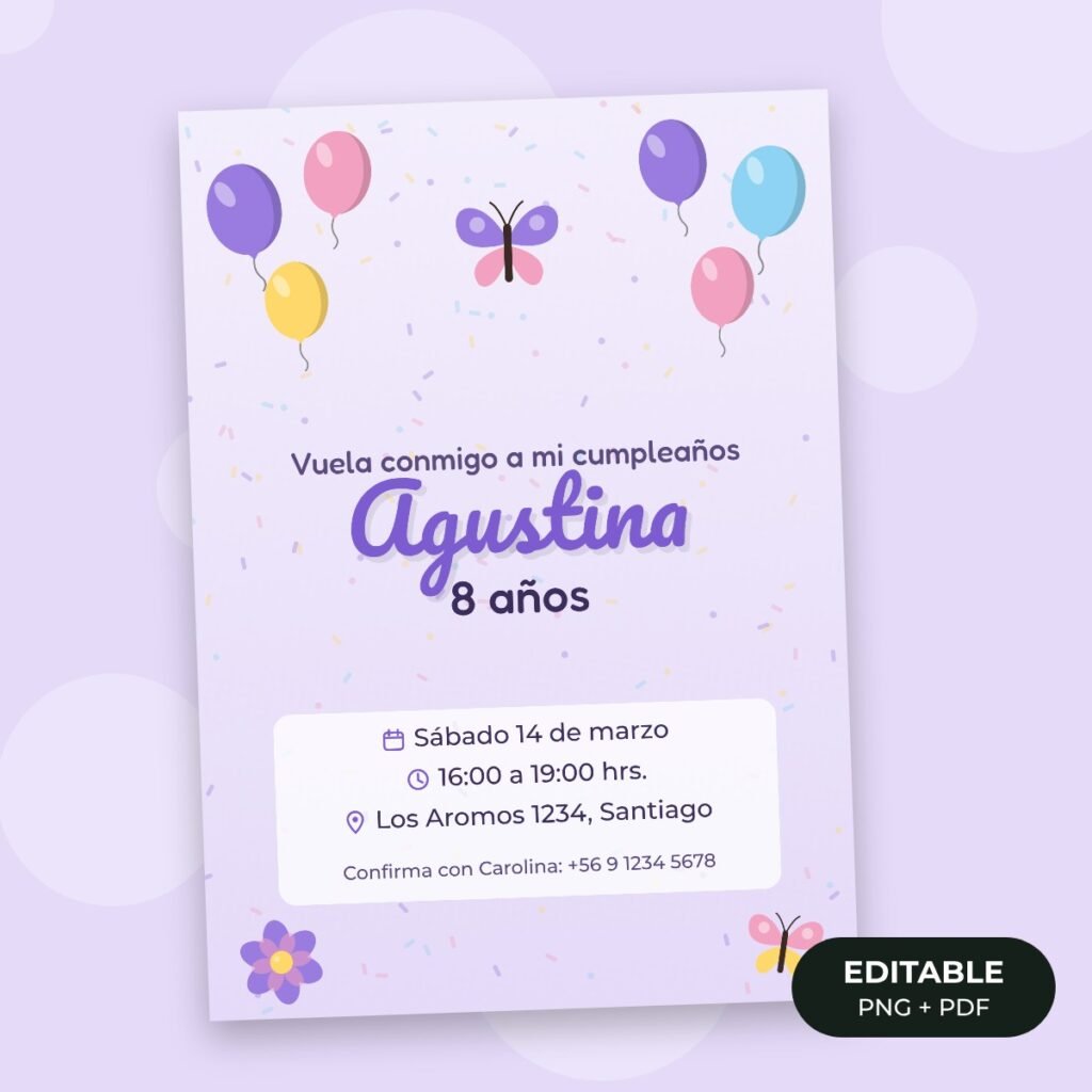 Invitación editable: Mariposas de colores