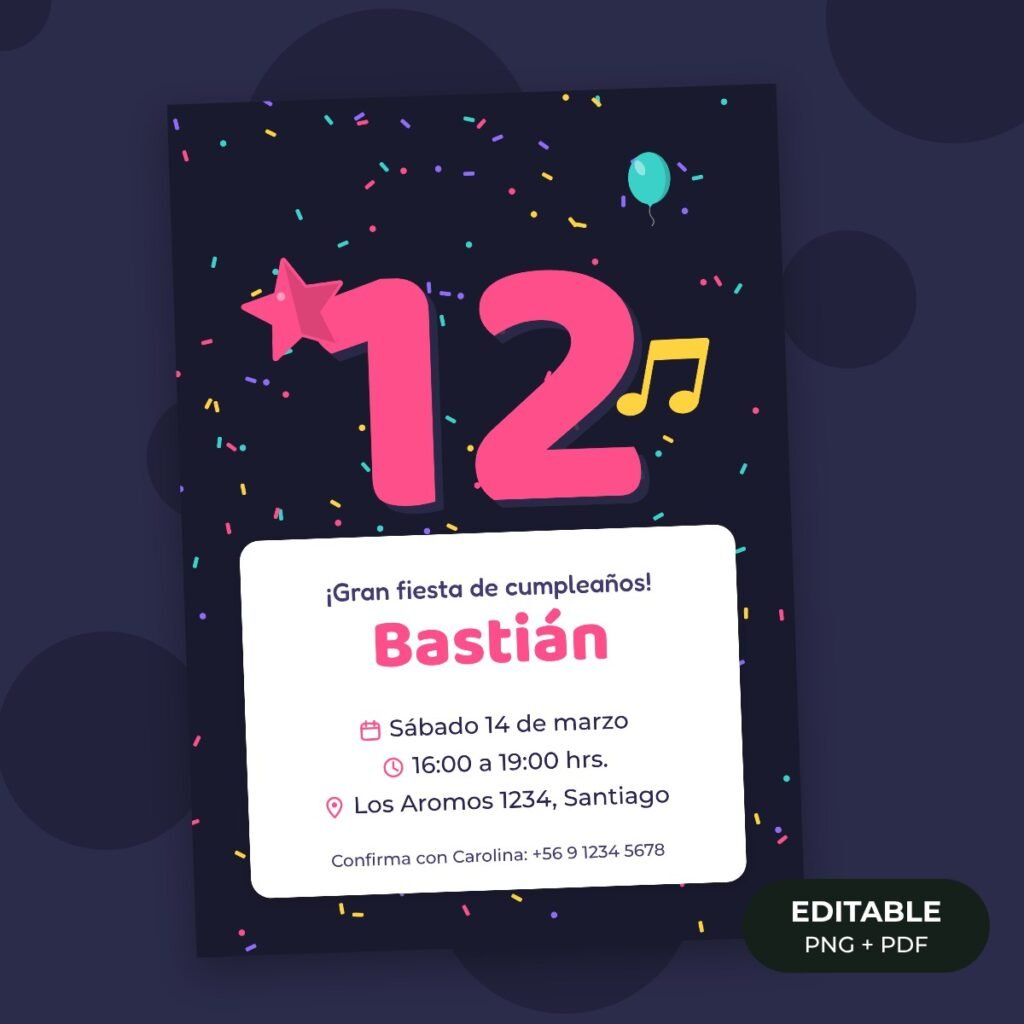 Invitación editable: Fiesta neón