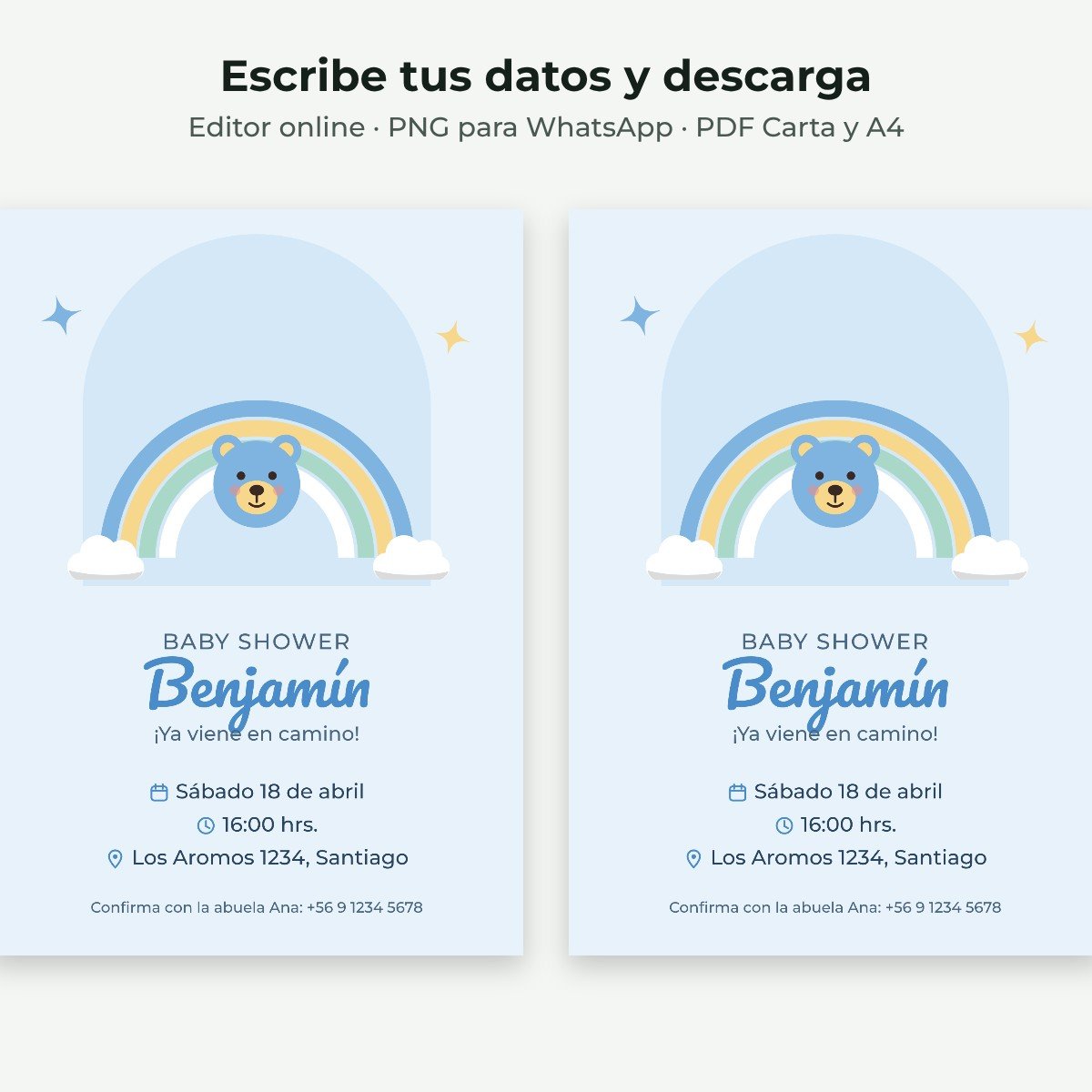 Ejemplo editable: Baby shower osito azul