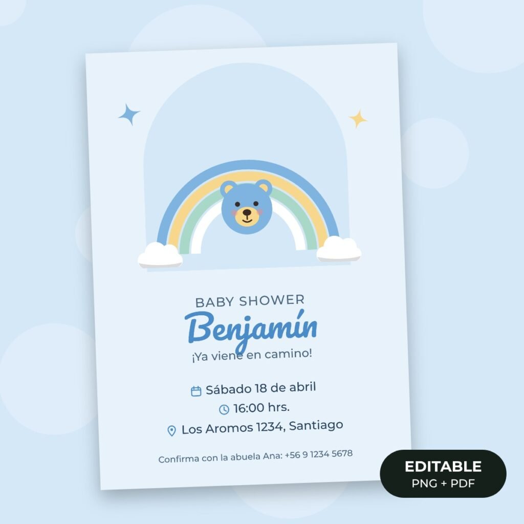 Invitación editable: Baby shower osito azul