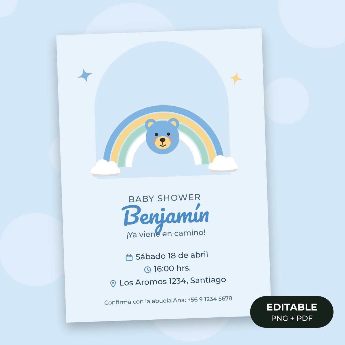 Invitación editable: Baby shower osito azul