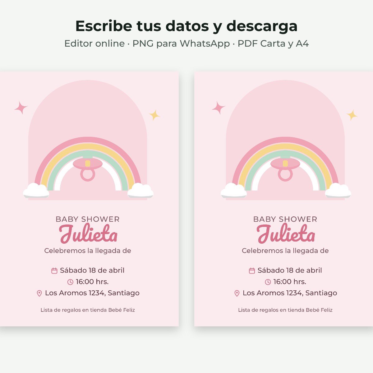 Ejemplo editable: Baby shower rosado
