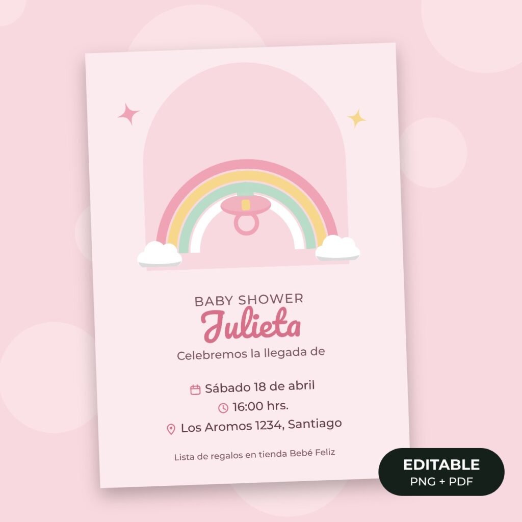 Invitación editable: Baby shower rosado