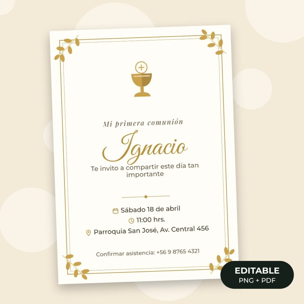 Invitación editable: Primera comunión cáliz