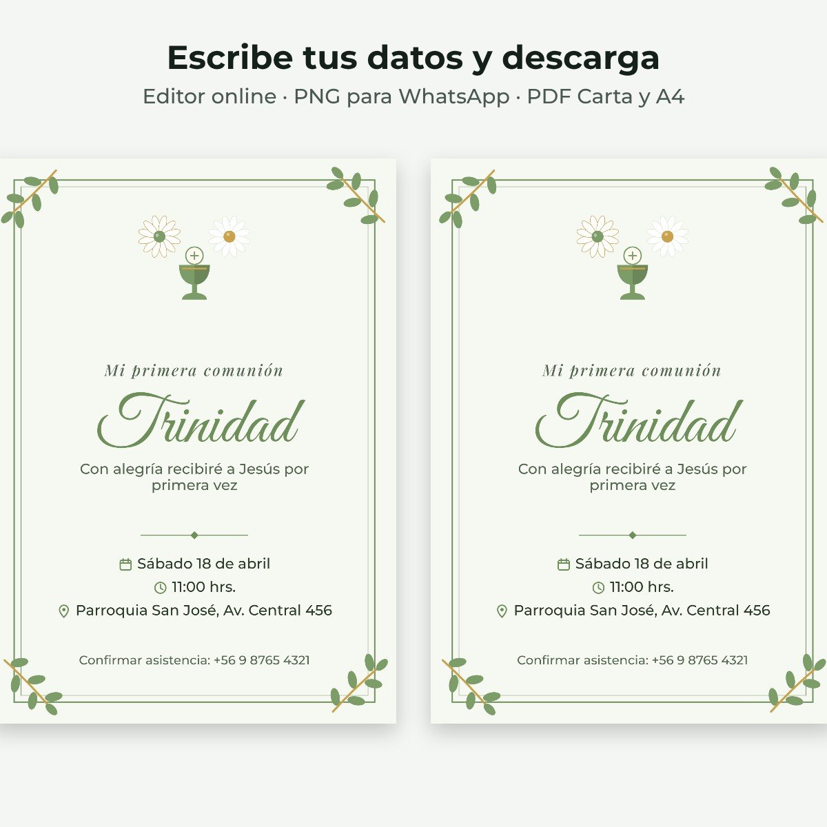 Ejemplo editable: Primera comunión floral