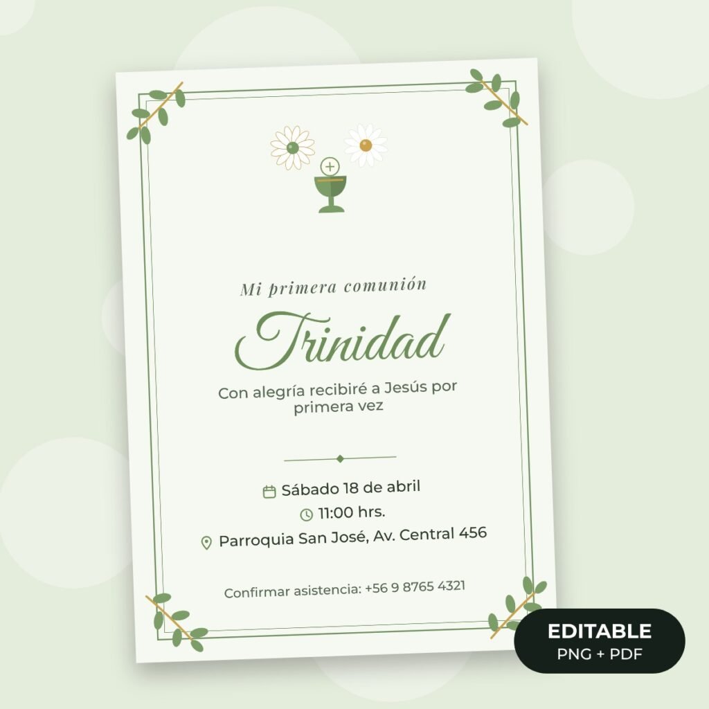 Invitación editable: Primera comunión floral