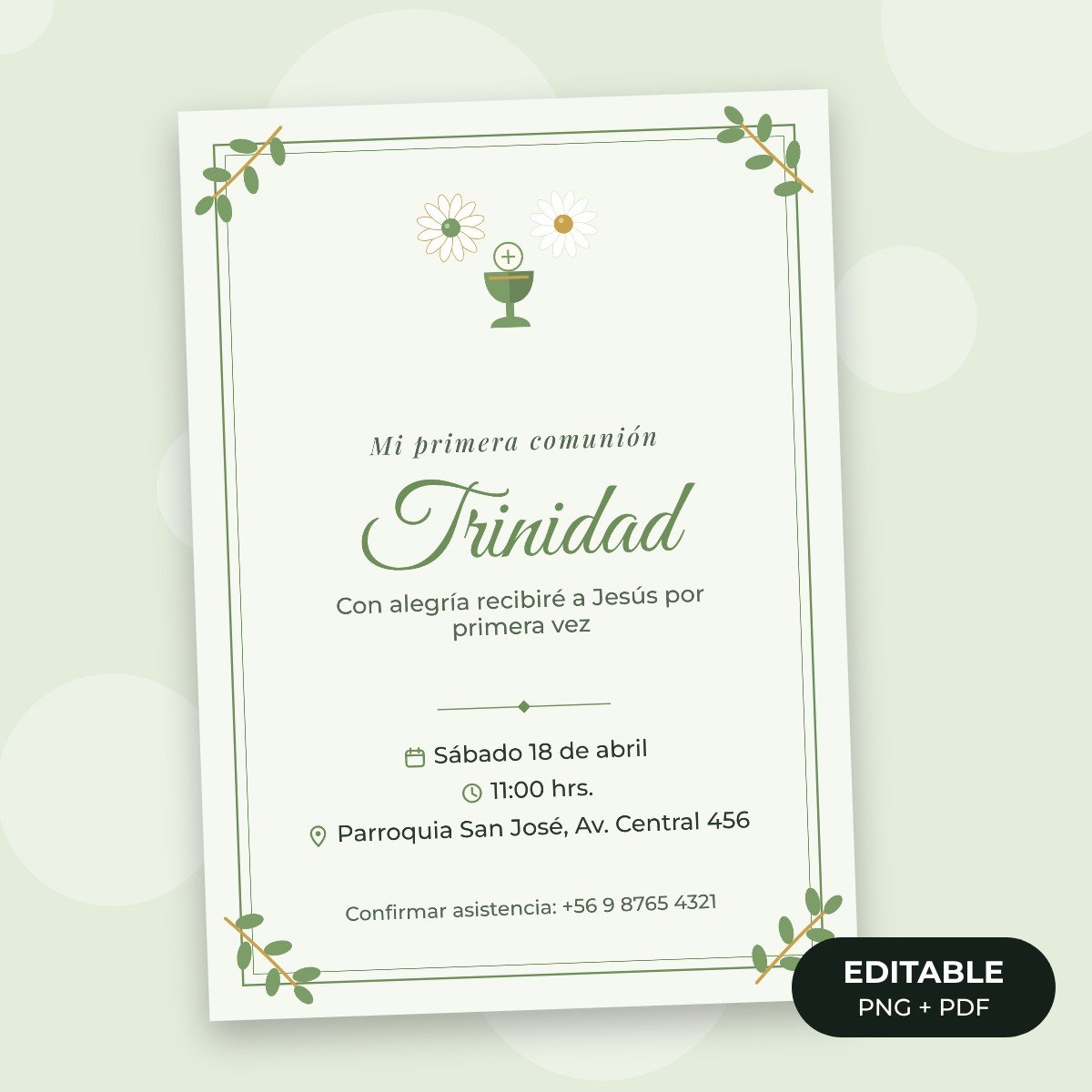Invitación editable: Primera comunión floral