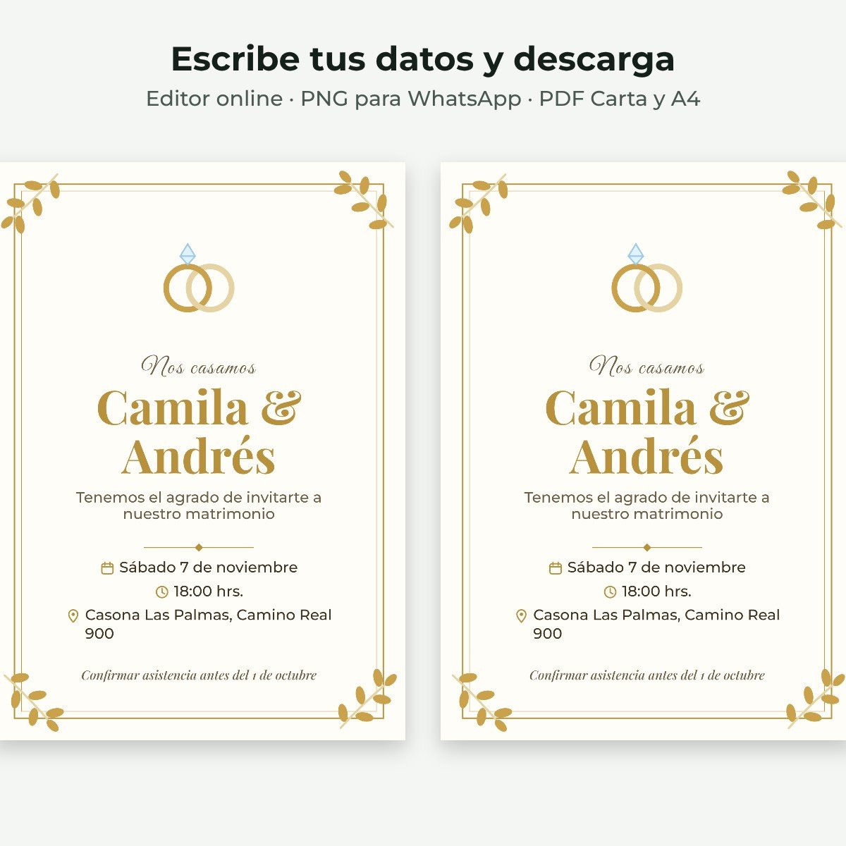Ejemplo editable: Matrimonio clásico dorado