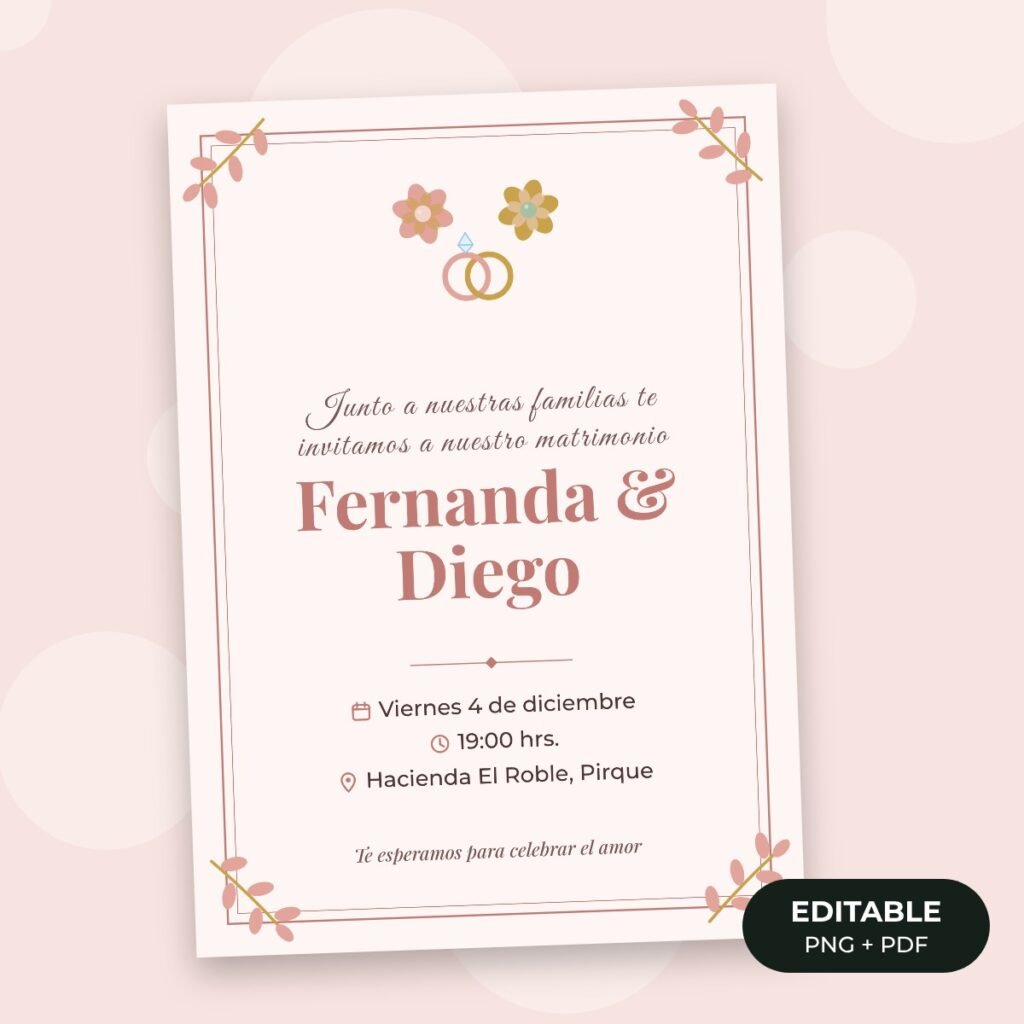 Invitación editable: Matrimonio floral